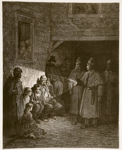 द बैल-आई, &39;लंदन, ए पिलग्रिमेज&39;, जो कि विलियम ब्लैंचर्ड जेरोल्ड (1826-84) द्वारा लिखित है, को एडोल्फ फ्रेंकोइस पनेमेकर (b.1822) पब ने उकेरा था। 1872 द्वारा Gustave Dore